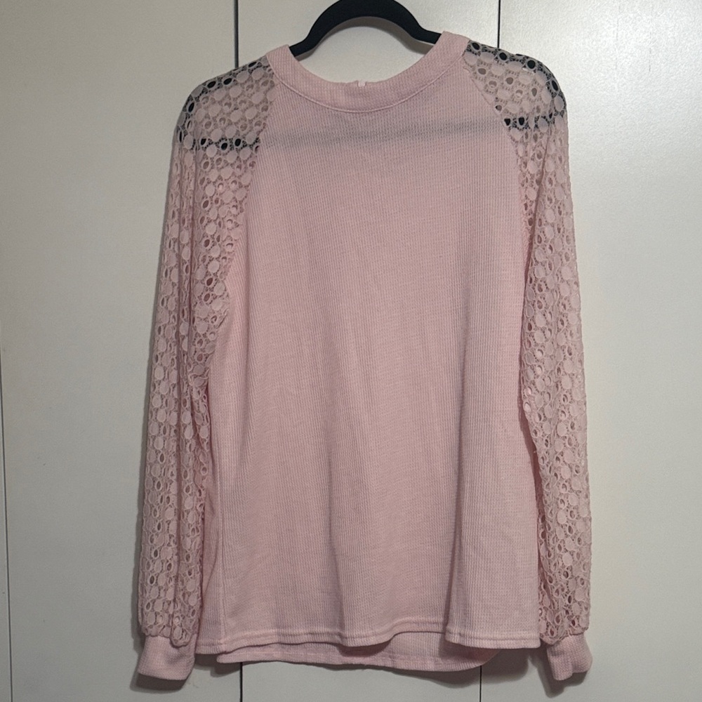 Pink Lace Sleeve Blouse